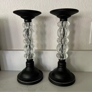 Pier 1 11.5”  Black and Clear Glass Candle Holders Set of two